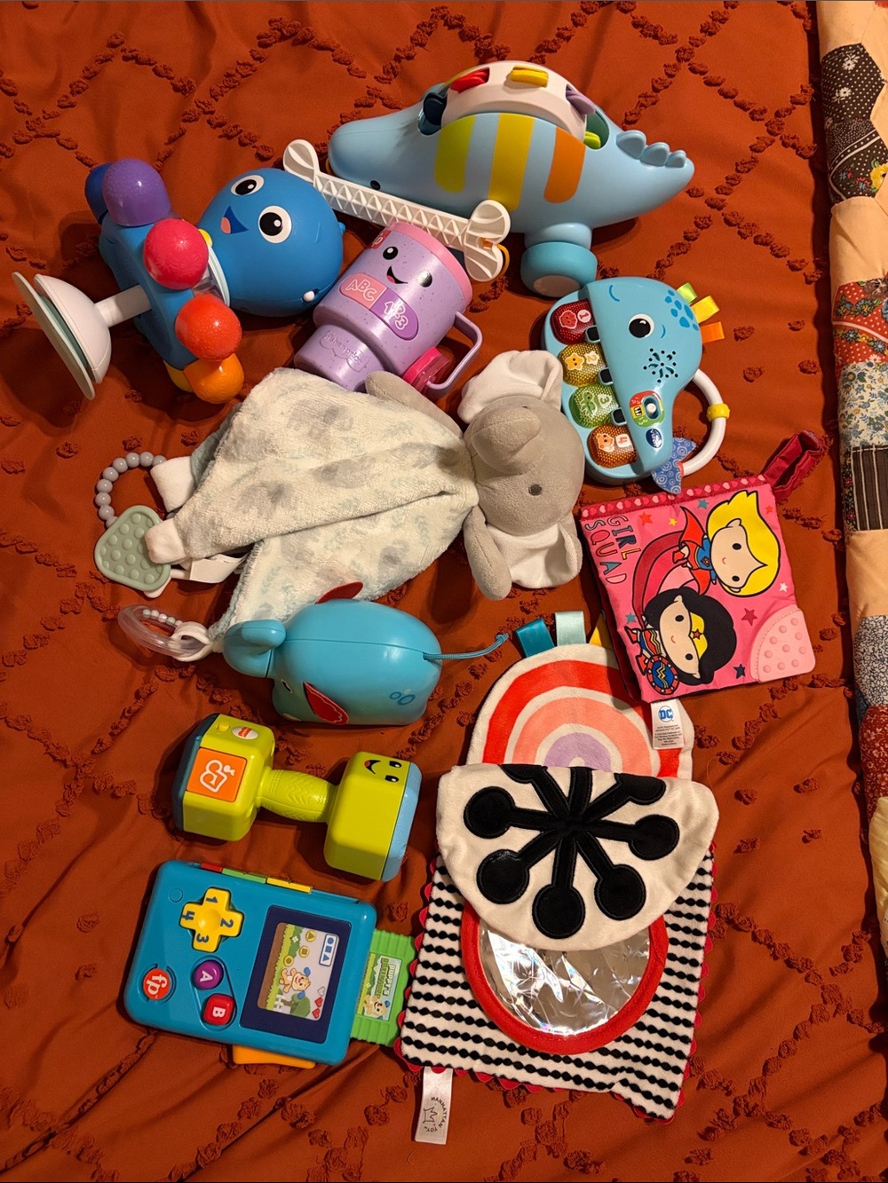Fisher-Price Blue Dolphin & Multi-Color Baby Activity Toy Bundle
